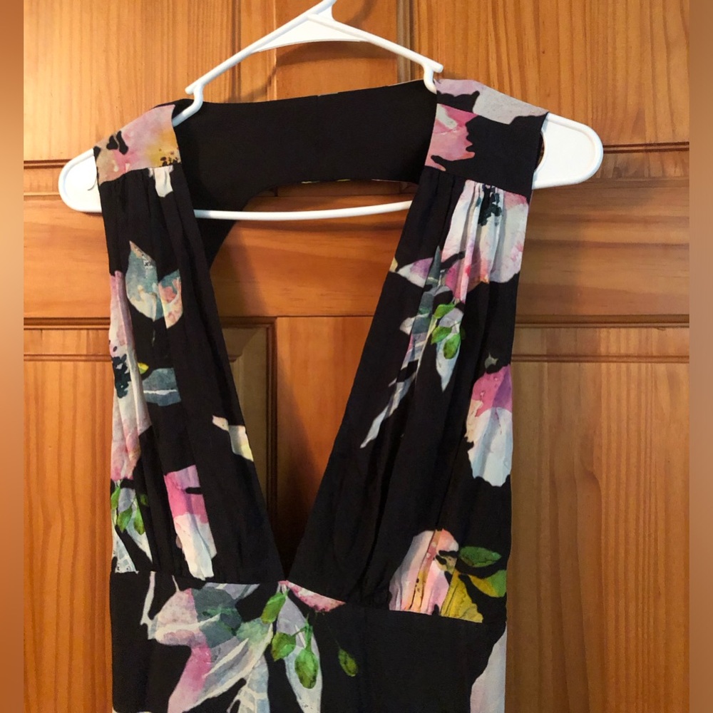 Nicole Miller Black Floral Maxi Dress with Pink & White Blooms - Picture 3 of 11